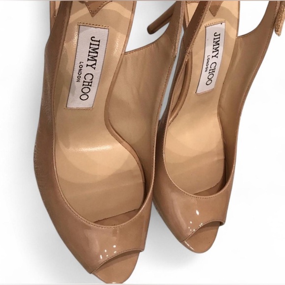 Jimmy Choo Nude  patent peep toe sling back pumps NWB SZ 9 - Picture 8 of 8